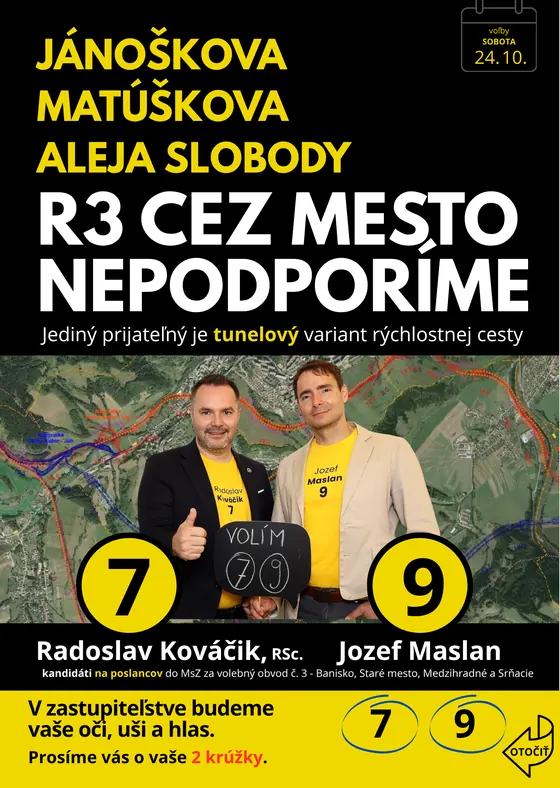 Leták: Janoškova, Matúškova, Aleja Slobody - R3 cez mesto nepodporíme.